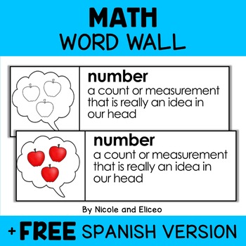 Preview of Math Word Wall Vocabulary + FREE Spanish