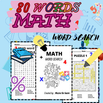 Preview of Math Word search , Vocabulary |  Fun Activities  Puzzles for Math