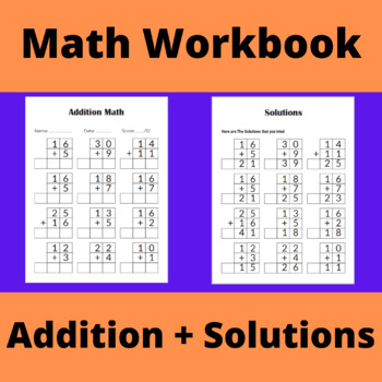 Preview of Math Worksheet  ( Addition Math and Solutions )