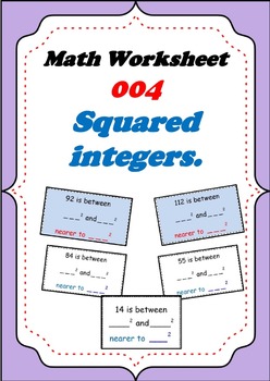 Preview of Math Worksheet 004 - Consecutive squared integers worksheet and task cards