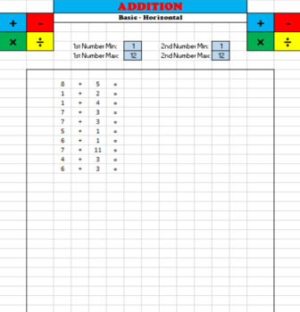 Preview of Math Worksheet - Addition (horizontal) - SAMPLE