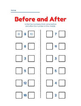 Preview of Math Worksheet - Before and After (Digital Print)