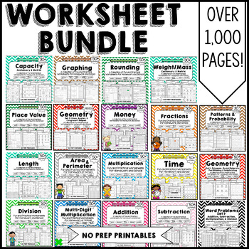 Preview of 3rd Grade Math Worksheet Bundle | Math Worksheets for the YEAR!