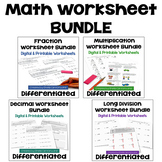 Math Worksheet Bundle with Differentiated Levels | Digital