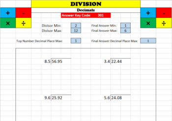 Preview of Math Worksheet Creator - Division (decimals)