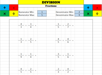 Preview of Math Worksheet Creator - Division (fractions)