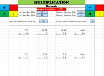 Preview of Math Worksheet Creator - Multiplication (decimals)