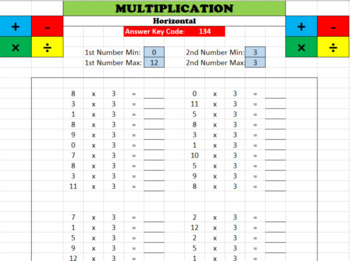 Preview of Math Worksheet Creator - Multiplication (horizontal)