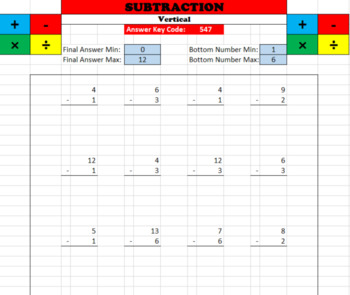 Preview of Math Worksheet Creator - Subtraction (vertical)
