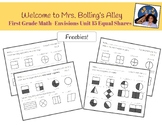 Math Worksheet- Envisions 1st First Grade Unit 15- Equal Shares