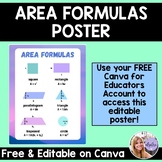 Math Worksheet - Geometry Area Formulas Poster - Editable 