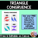 Math Worksheet - Geometry Triangle Congruence Poster - Edi