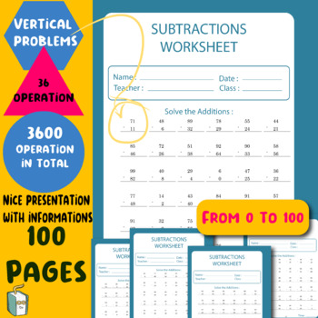 Preview of Math Worksheet Speed Drills of Subtractions, 100 Pages \ from 0 to 100