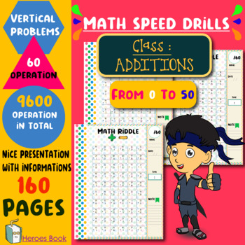 Preview of Math Worksheet Speed Drills of additions, 160 Pages \ from 0 to 50