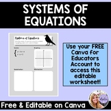 Math Worksheet - Systems of Equations - Editable on Canva