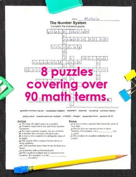 Math Worksheets - 5th Grade Math Vocabulary Crossword Puzzles | TpT