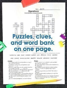 Math Worksheets - 5th Grade Math Vocabulary Crossword Puzzles | TpT