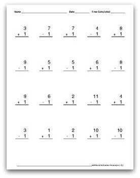Math Worksheets: Addition & Subtraction, Alternating: 1 (20 per page)