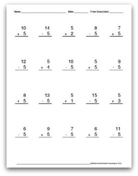 math worksheets addition subtraction alternating 5 20 per page