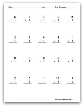 Math Worksheets: Addition & Subtraction, Mixed: 1 (20 per ...