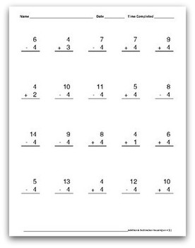 Math Worksheets Addition Subtraction Mixed 4 20 Per Page Tpt