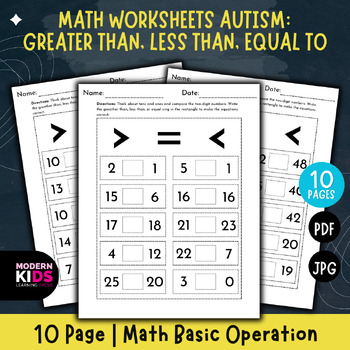 Preview of Math Worksheets Autism: Greater Than, Less Than, Equal To