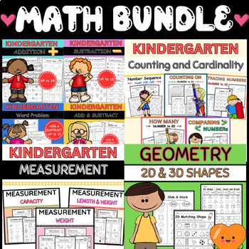 Preview of Math Worksheets Bundle for Kindergarten