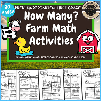 Preview of Math Worksheets Farm Counting for PreK, TK, Kindergarten, First