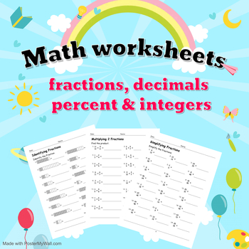 Math Worksheets, Fractions, Decimals, Integers & Percents Activity Bundle
