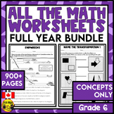 Math Worksheets Full Year Bundle Concepts Only | For Canad