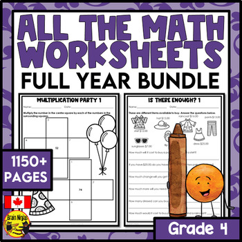 Preview of Math Worksheets Full Year Bundle | For Canada Grade 4
