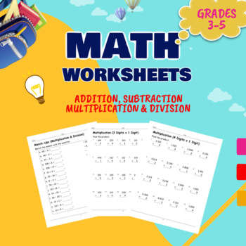 Math Worksheets Grades 3-5, Addition, Subtraction, Multiplication ...