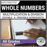 Multiplying & Dividing Whole Numbers WORKSHEETS 1,2,3 digi