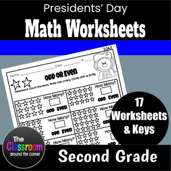 Preview of Math Worksheets | Second Grade | President's Day Themed | OA & NBT
