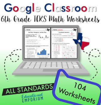Preview of Math Worksheets ⭐ TEKS 6th Grade Digital Practice ⭐ Google Classroom™ STAAR Prep