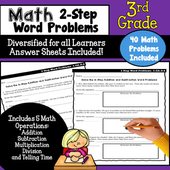 Preview of Math Worksheets: Math for SBAC Prep | Two-Step Word Problems for 3rd Grade