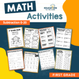 Math Worksheets and Centers | Subtraction 0-20 | Math Practice