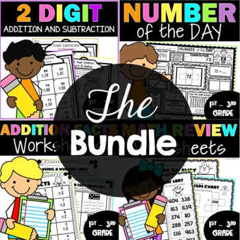 Preview of Math Worksheets for 1st and 2nd Grade 2 Digit Addition Number of the Day Review