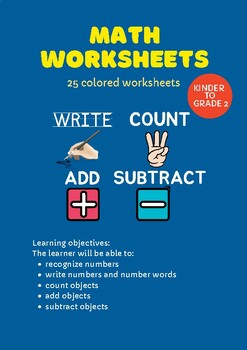 Preview of Math Worksheets for Kinder to Grade 2: Write, Count, Add, Subtract