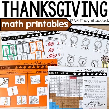 Preview of Thanksgiving Math Skills Worksheets for First Grade Math Centers or Activities