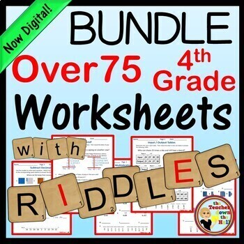 Preview of Math Worksheets w/ Riddles BUNDLE 4th Grade Self-checking Math Activities