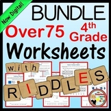 Math Worksheets w/ Riddles BUNDLE 4th Grade Self-checking 