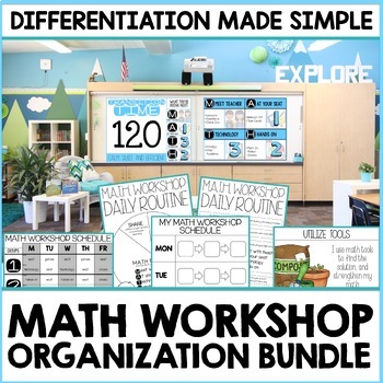 Preview of Math Workshop Rotation Board and Toolkit To Organize Math Centers BUNDLE