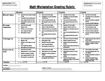 Preview of Math Workstation Grading Rubric