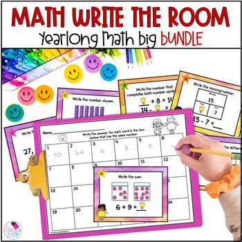 Preview of Math Write the Room - Related Facts, Tens and Ones, Place Value, Numbers BUNDLE