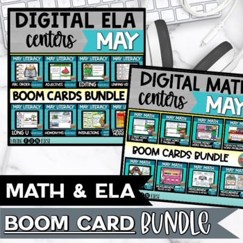 Preview of Math and ELA Literacy Centers Spring Boom Cards Bundle May