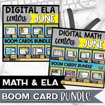 Preview of Math and ELA Literacy Centers Spring Math Boom Cards Bundle JUNE