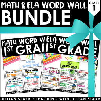 Preview of Math and ELA Word Wall Bundle 1st Grade - Vocabulary Cards | Focus Wall