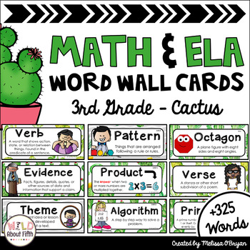 Preview of Math and ELA Word Wall Editable 3rd Grade Bundle - Cactus