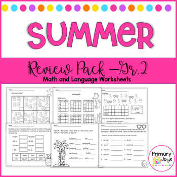 Preview of Math and Language Worksheets for Second Grade (summer edition)